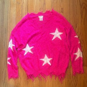 Main Strip Pink V-Neck Sweater with White Stars